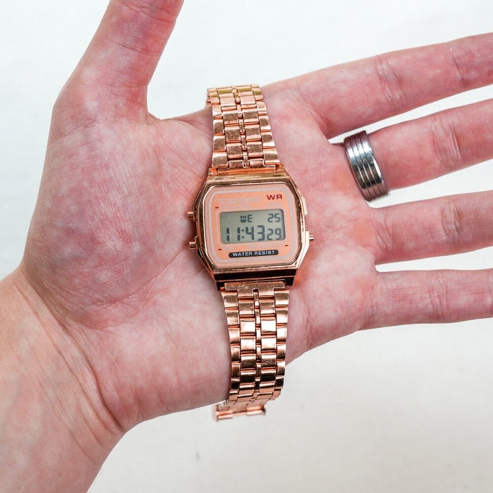 y2k rose gold stainless steel digital watch — pink 2000s retro style - Picture 8 of 12